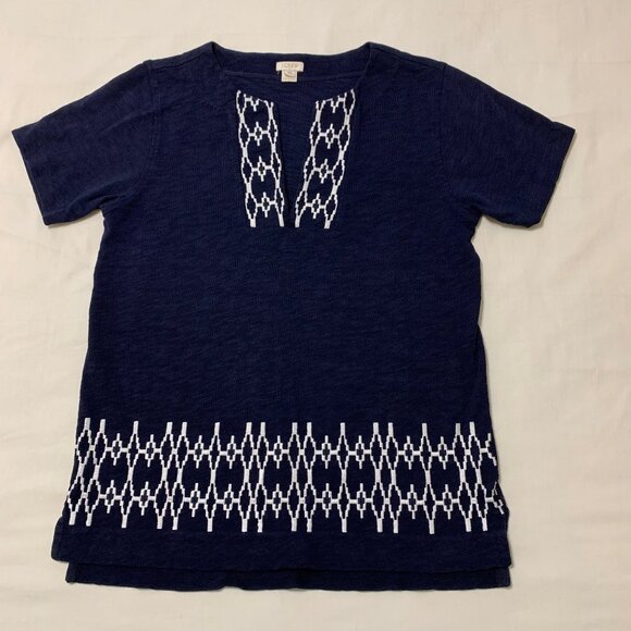 J.Crew Tunic Top. Short Sleeve. 100% Cotton. Blue. Embroidered. Women. Size XS - Picture 3 of 9